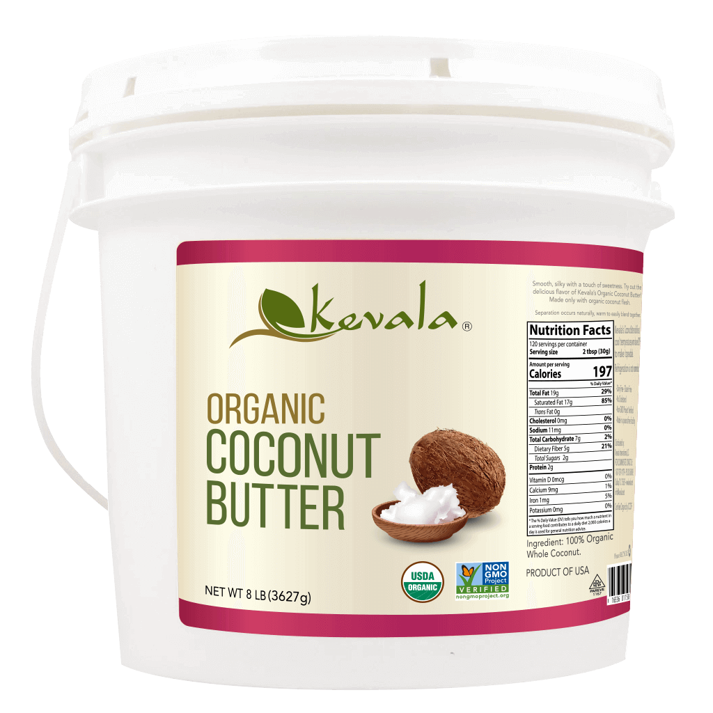 Kevala Organic Coconut Butter is smooth, silky, with a touch of sweetness, made with 100% organic whole coconut. Does not contain preservatives or any other additives.