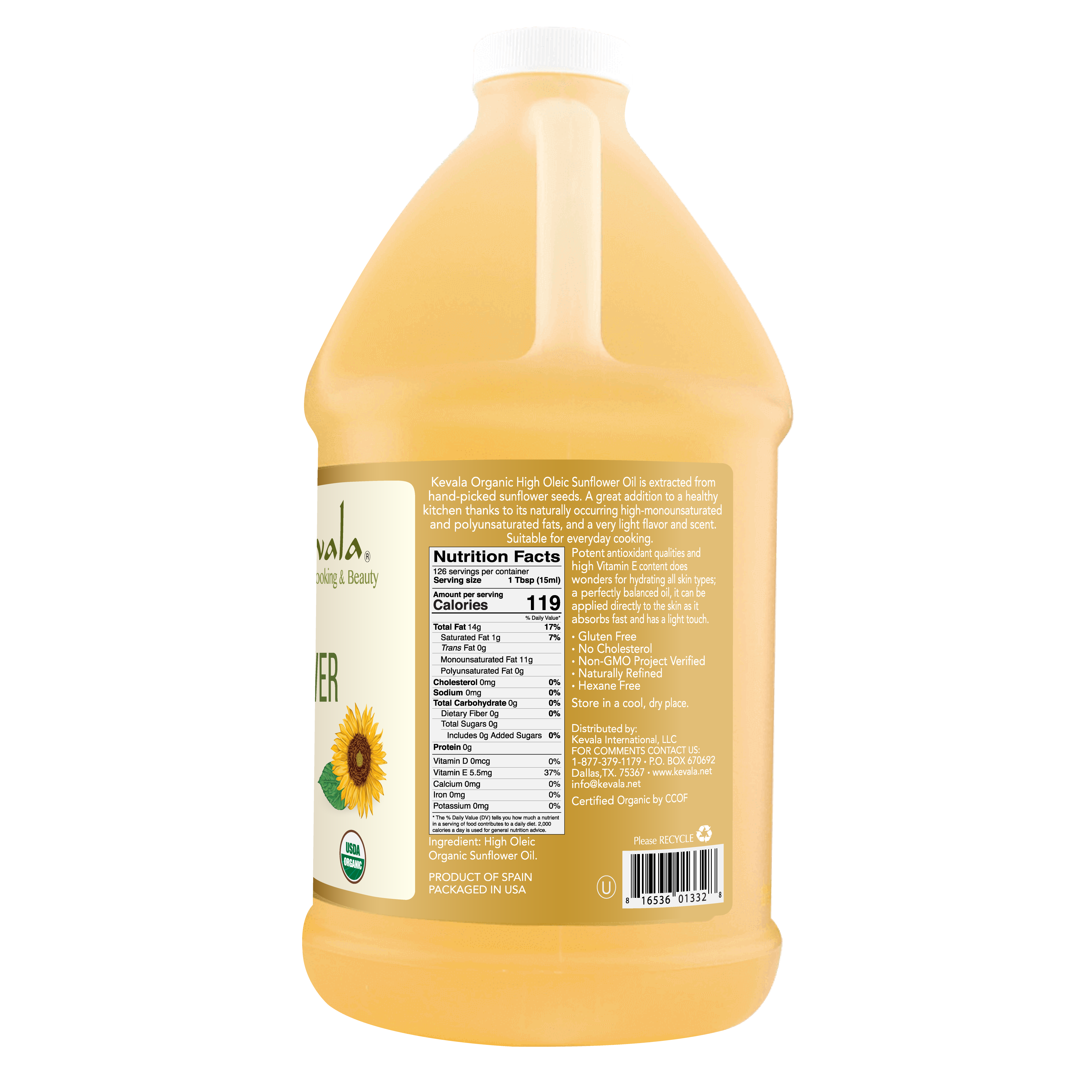 Organic Sunflower Oil 64 fl oz (1/2 gal)